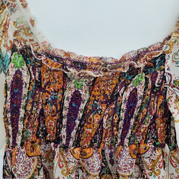 American Rag Boho Paisley Tunic Top Womens Size M Smocked Peasant Festival Flowy - Picture 7 of 11